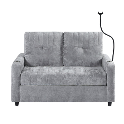 Canapé convertible en chenille de 53,9 po avec lit gigogne, 3 ports USB et rangement intelligent