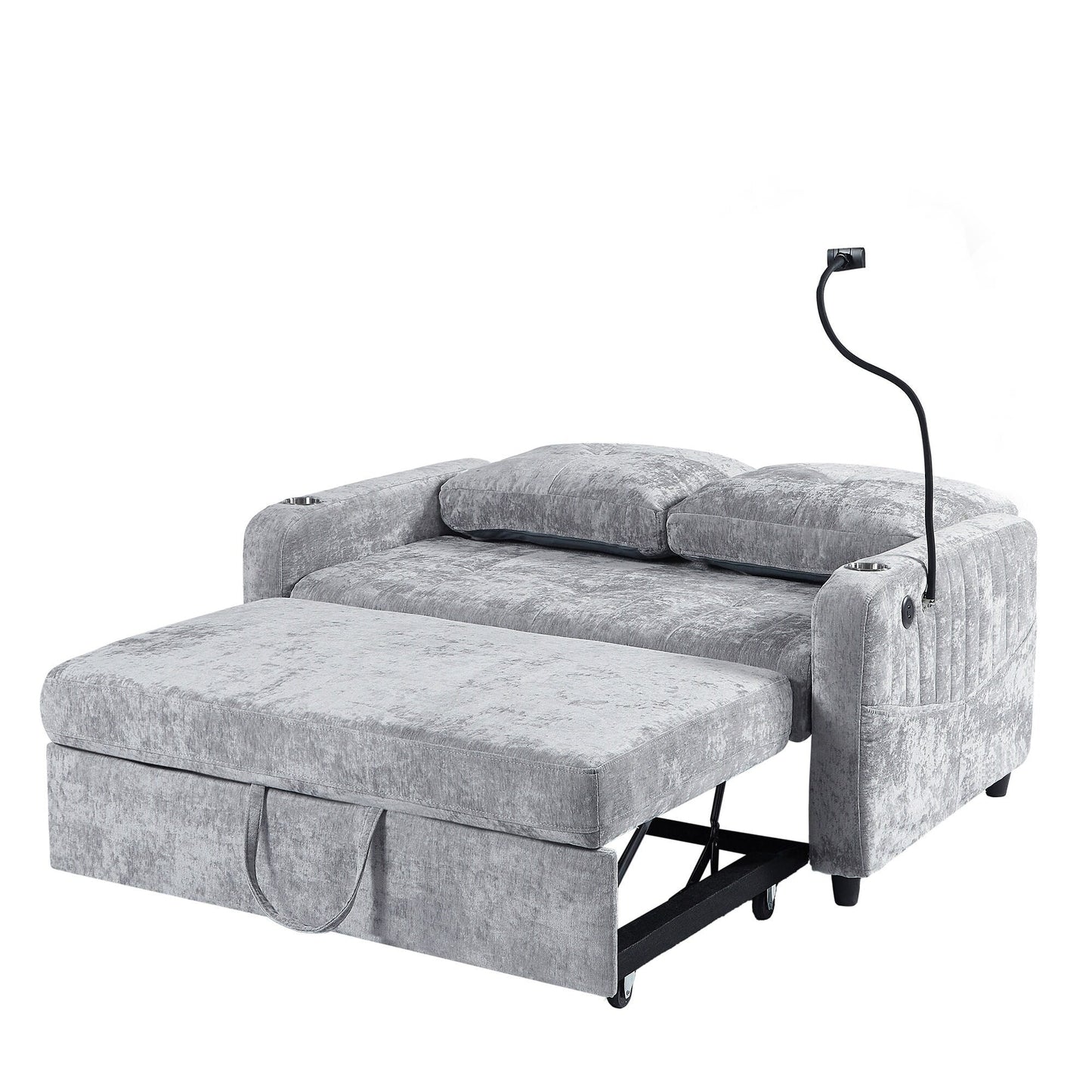 Canapé convertible en chenille de 53,9 po avec lit gigogne, 3 ports USB et rangement intelligent