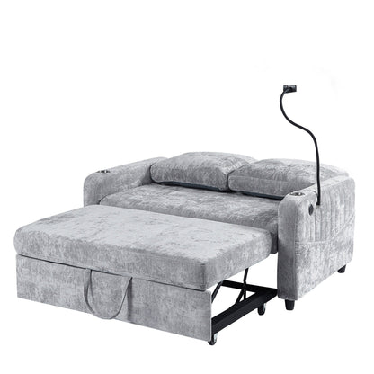 Canapé convertible en chenille de 53,9 po avec lit gigogne, 3 ports USB et rangement intelligent