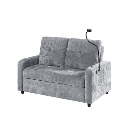 Canapé convertible en chenille de 53,9 po avec lit gigogne, 3 ports USB et rangement intelligent