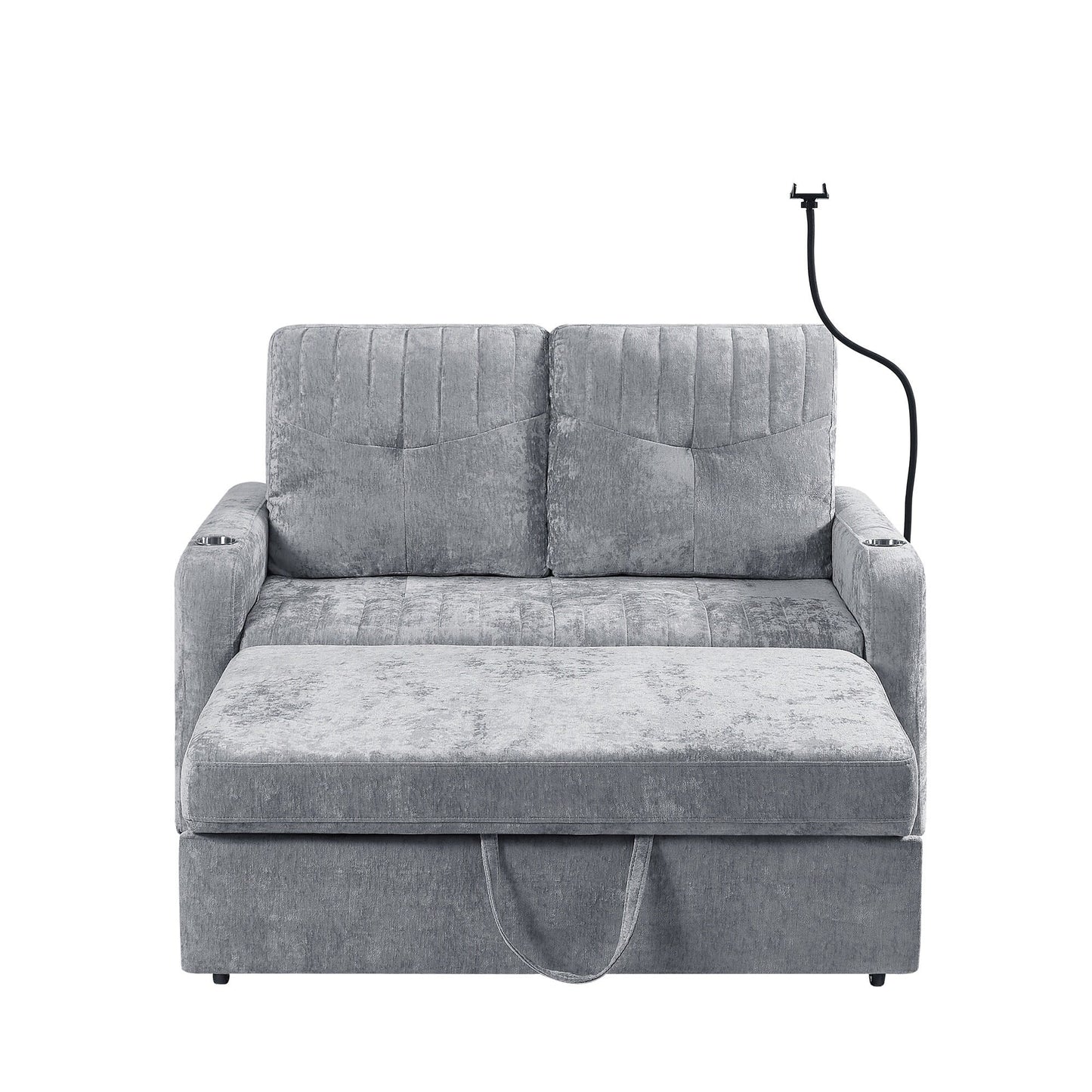 Canapé convertible en chenille de 53,9 po avec lit gigogne, 3 ports USB et rangement intelligent