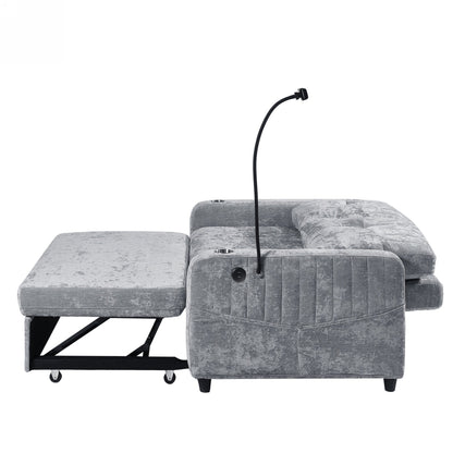 Canapé convertible en chenille de 53,9 po avec lit gigogne, 3 ports USB et rangement intelligent