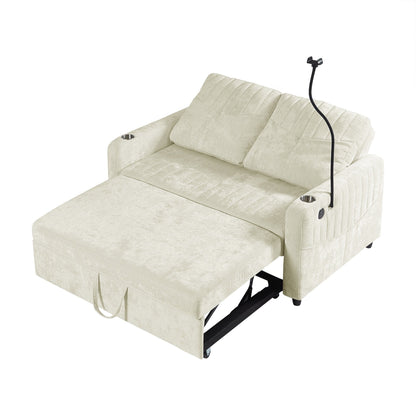 Canapé convertible en chenille de 53,9 po avec lit gigogne, 3 ports USB et rangement intelligent