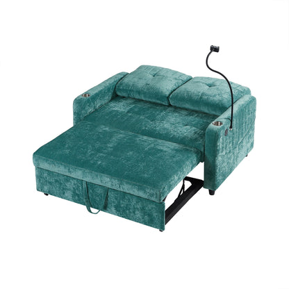 Canapé convertible en chenille de 53,9 po avec lit gigogne, 3 ports USB et rangement intelligent