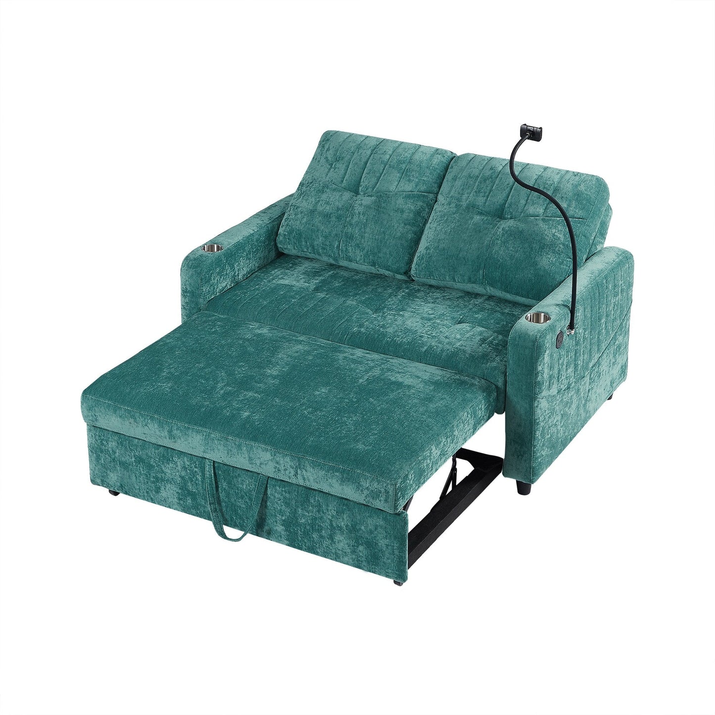 Canapé convertible en chenille de 53,9 po avec lit gigogne, 3 ports USB et rangement intelligent