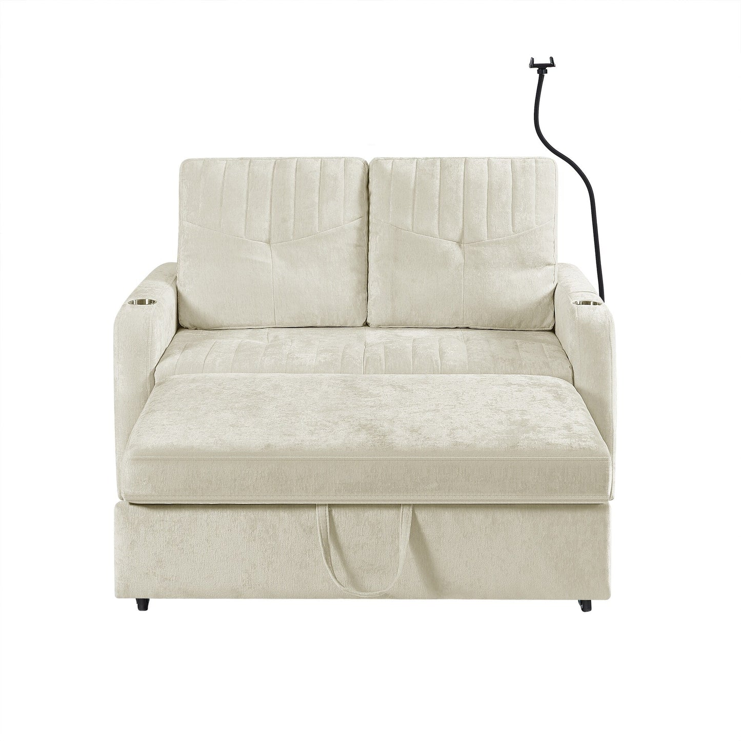 Canapé convertible en chenille de 53,9 po avec lit gigogne, 3 ports USB et rangement intelligent