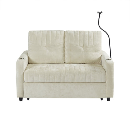 Canapé convertible en chenille de 53,9 po avec lit gigogne, 3 ports USB et rangement intelligent