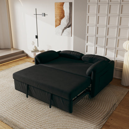 Canapé-lit en velours de 54 pouces - Design polyvalent avec lit queen-size rétractable et rangement pour accoudoirs