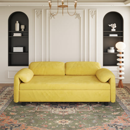 Canapé-lit en velours de 54 pouces - Design polyvalent avec lit queen-size rétractable et rangement pour accoudoirs