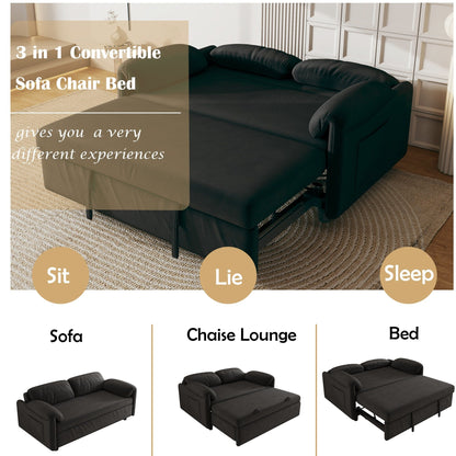 Canapé-lit en velours de 54 pouces - Design polyvalent avec lit queen-size rétractable et rangement pour accoudoirs