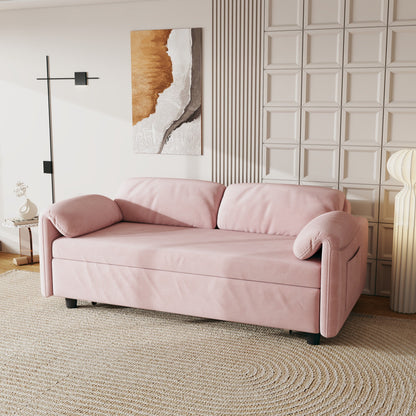 Canapé-lit en velours de 54 pouces - Design polyvalent avec lit queen-size rétractable et rangement pour accoudoirs