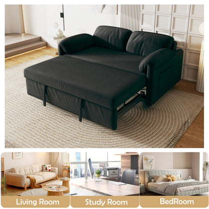 Canapé-lit en velours de 54 pouces - Design polyvalent avec lit queen-size rétractable et rangement pour accoudoirs