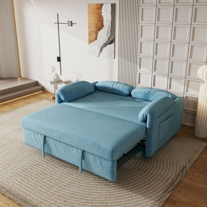 Canapé-lit en velours de 54 pouces - Design polyvalent avec lit queen-size rétractable et rangement pour accoudoirs