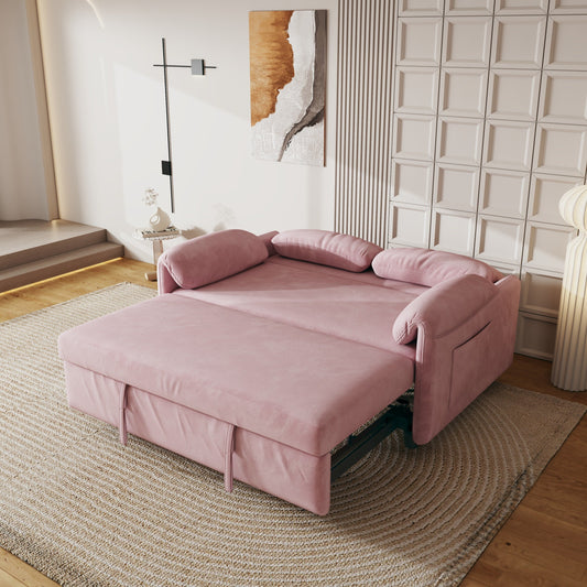 Canapé-lit en velours de 54 pouces - Design polyvalent avec lit queen-size rétractable et rangement pour accoudoirs