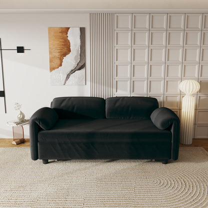 Canapé-lit en velours de 54 pouces - Design polyvalent avec lit queen-size rétractable et rangement pour accoudoirs