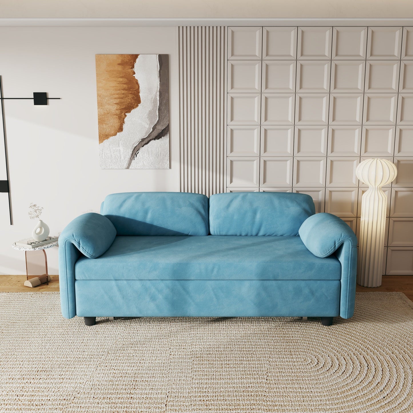 Canapé-lit en velours de 54 pouces - Design polyvalent avec lit queen-size rétractable et rangement pour accoudoirs