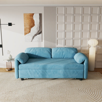 Canapé-lit en velours de 54 pouces - Design polyvalent avec lit queen-size rétractable et rangement pour accoudoirs