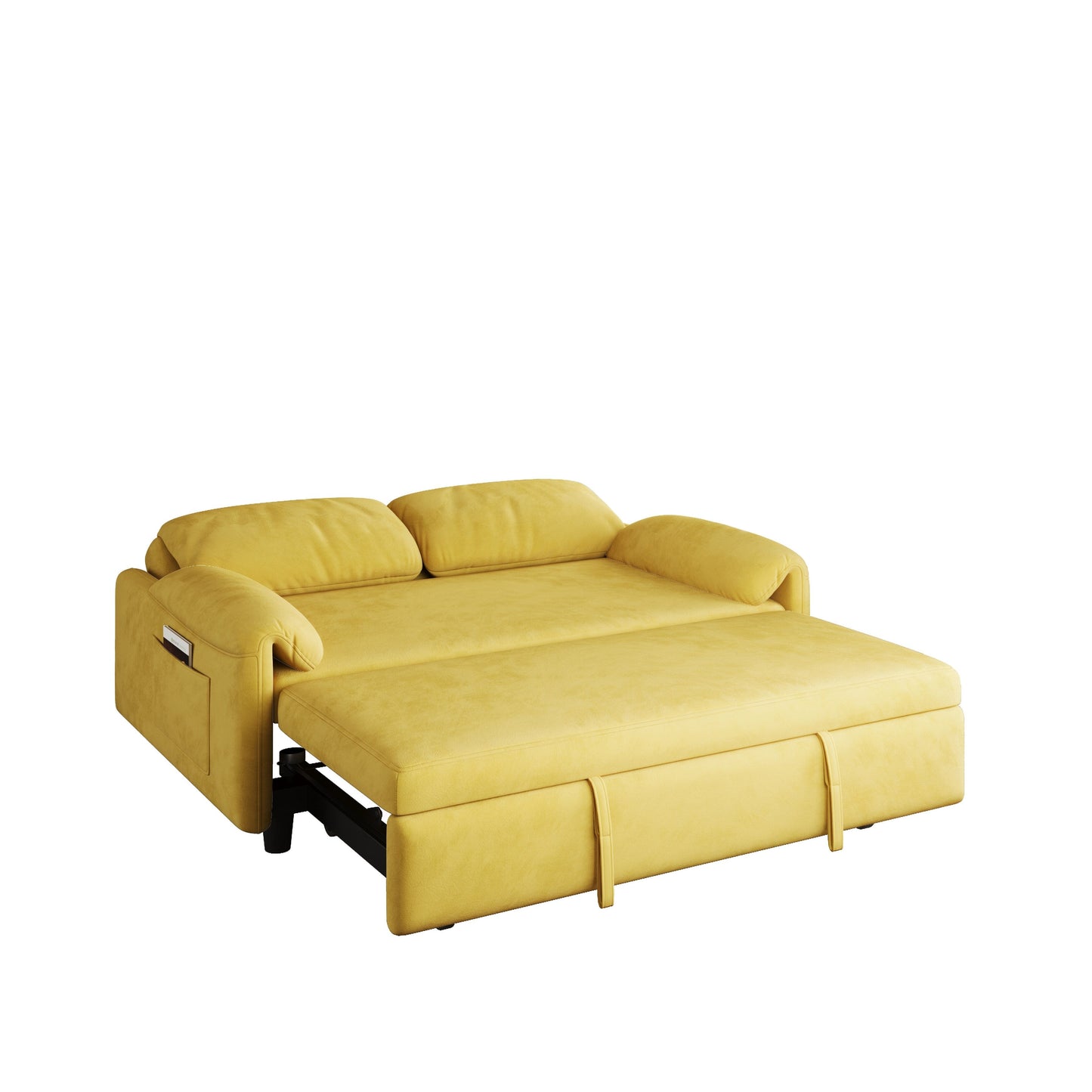 Canapé-lit en velours de 54 pouces - Design polyvalent avec lit queen-size rétractable et rangement pour accoudoirs