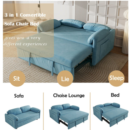 Canapé-lit en velours de 54 pouces - Design polyvalent avec lit queen-size rétractable et rangement pour accoudoirs