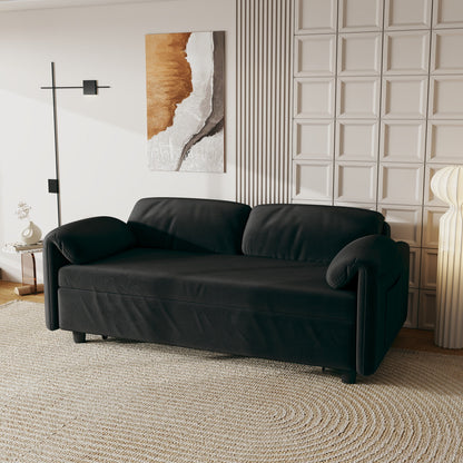 Canapé-lit en velours de 54 pouces - Design polyvalent avec lit queen-size rétractable et rangement pour accoudoirs