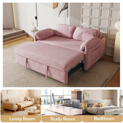 Canapé-lit en velours de 54 pouces - Design polyvalent avec lit queen-size rétractable et rangement pour accoudoirs