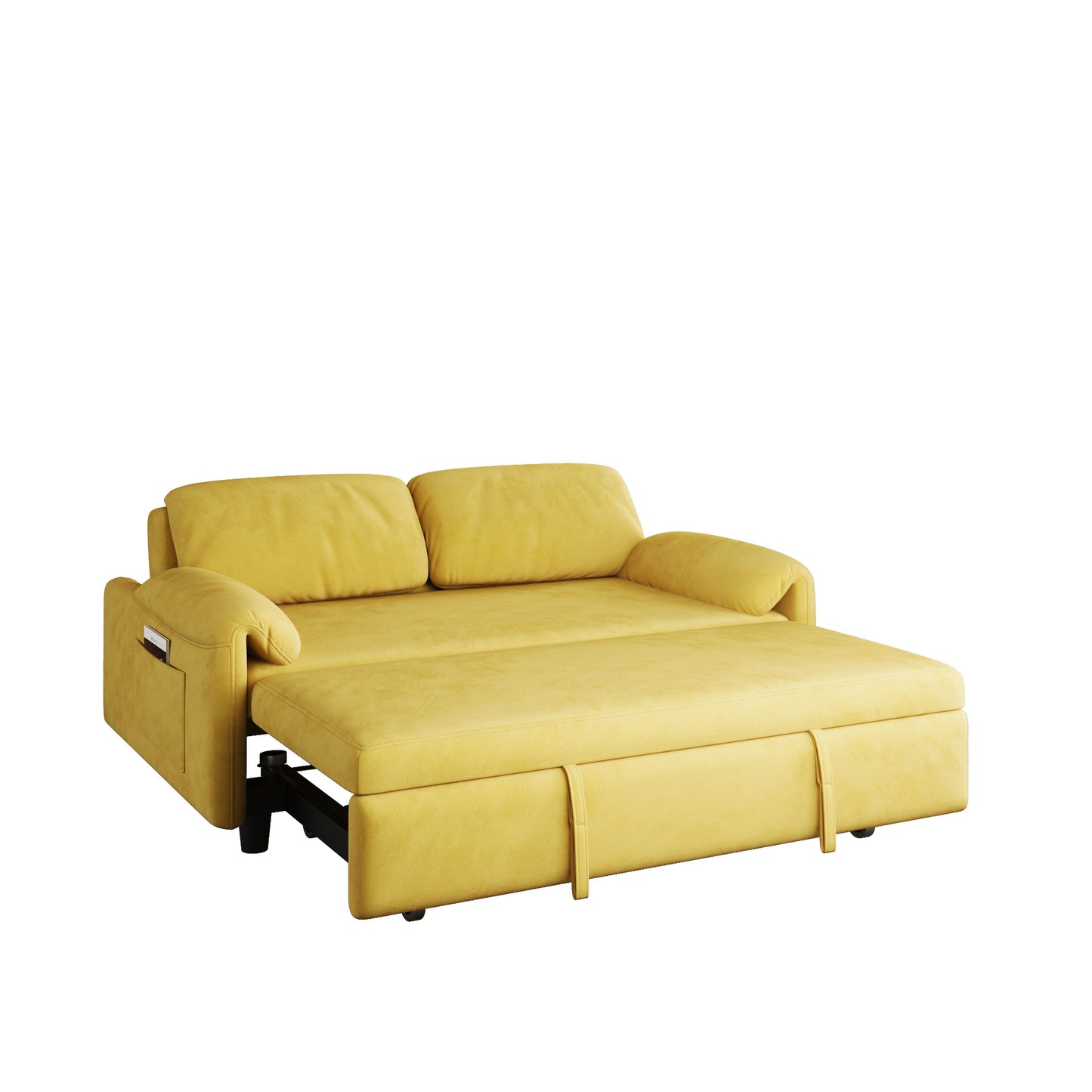 Canapé-lit en velours de 54 pouces - Design polyvalent avec lit queen-size rétractable et rangement pour accoudoirs