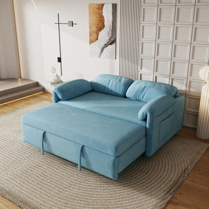 Canapé-lit en velours de 54 pouces - Design polyvalent avec lit queen-size rétractable et rangement pour accoudoirs