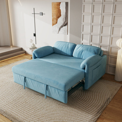 Canapé-lit en velours de 54 pouces - Design polyvalent avec lit queen-size rétractable et rangement pour accoudoirs