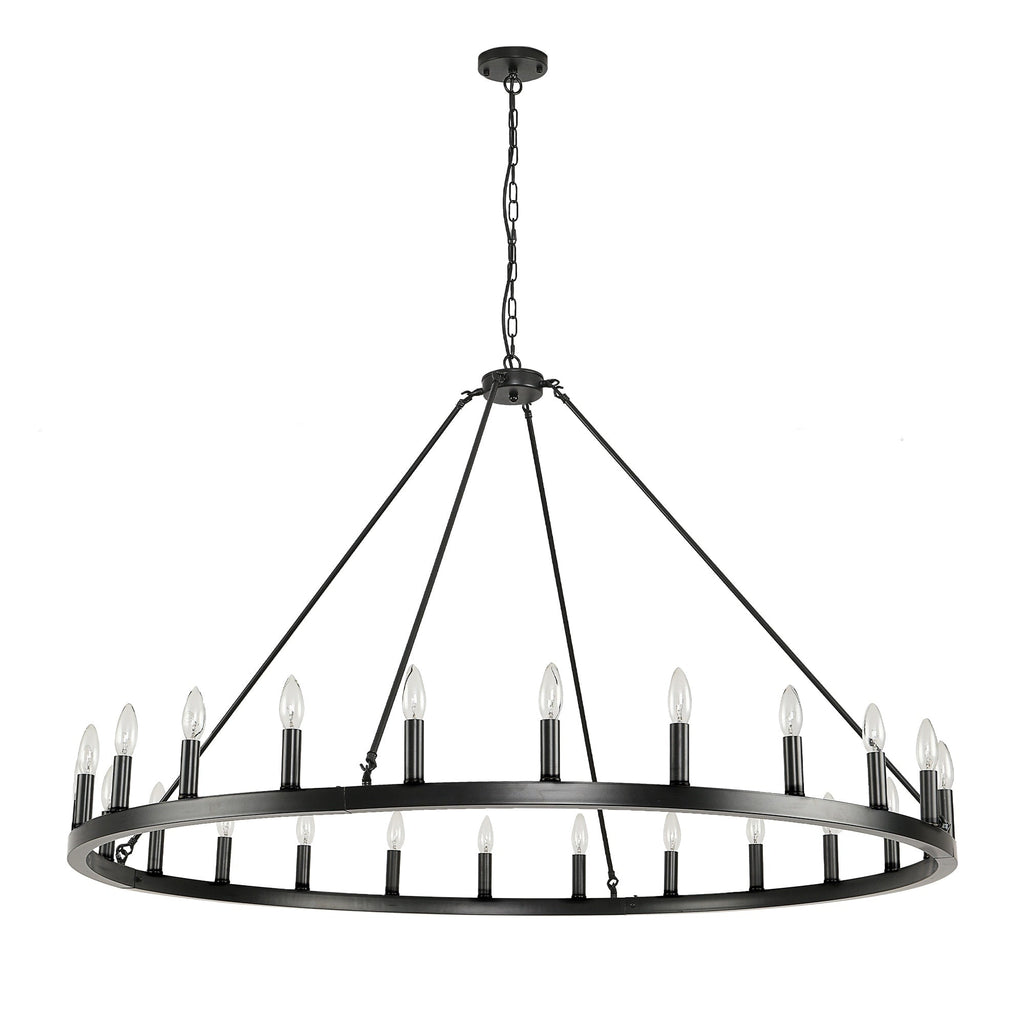 Lustre rond à 24 lumières en forme de roue de chariot de 54 pouces