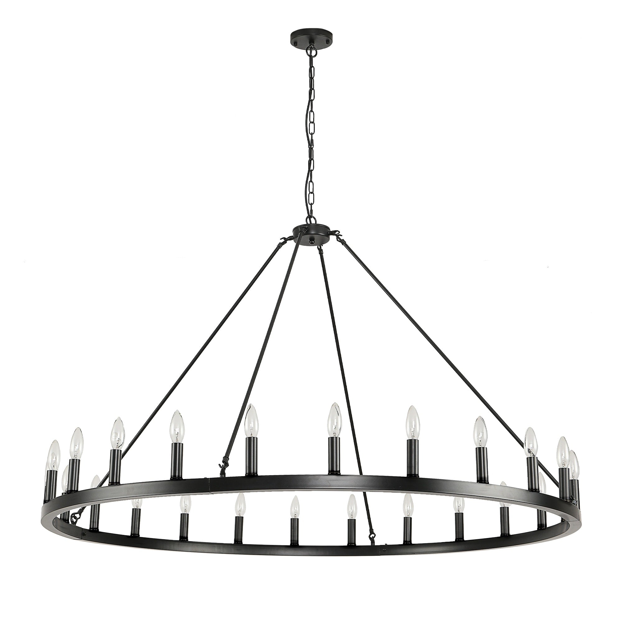 Lustre rond à 24 lumières en forme de roue de chariot de 54 pouces
