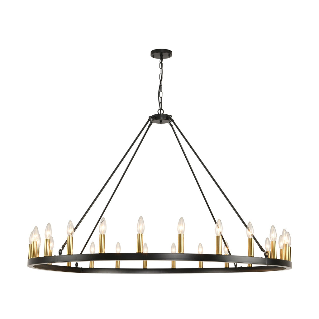 Lustre rond à 24 lumières en forme de roue de chariot de 54 pouces