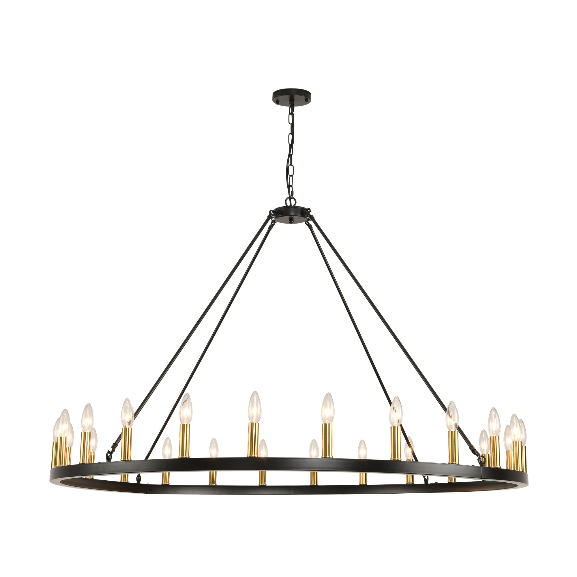 Lustre rond à 24 lumières en forme de roue de chariot de 54 pouces