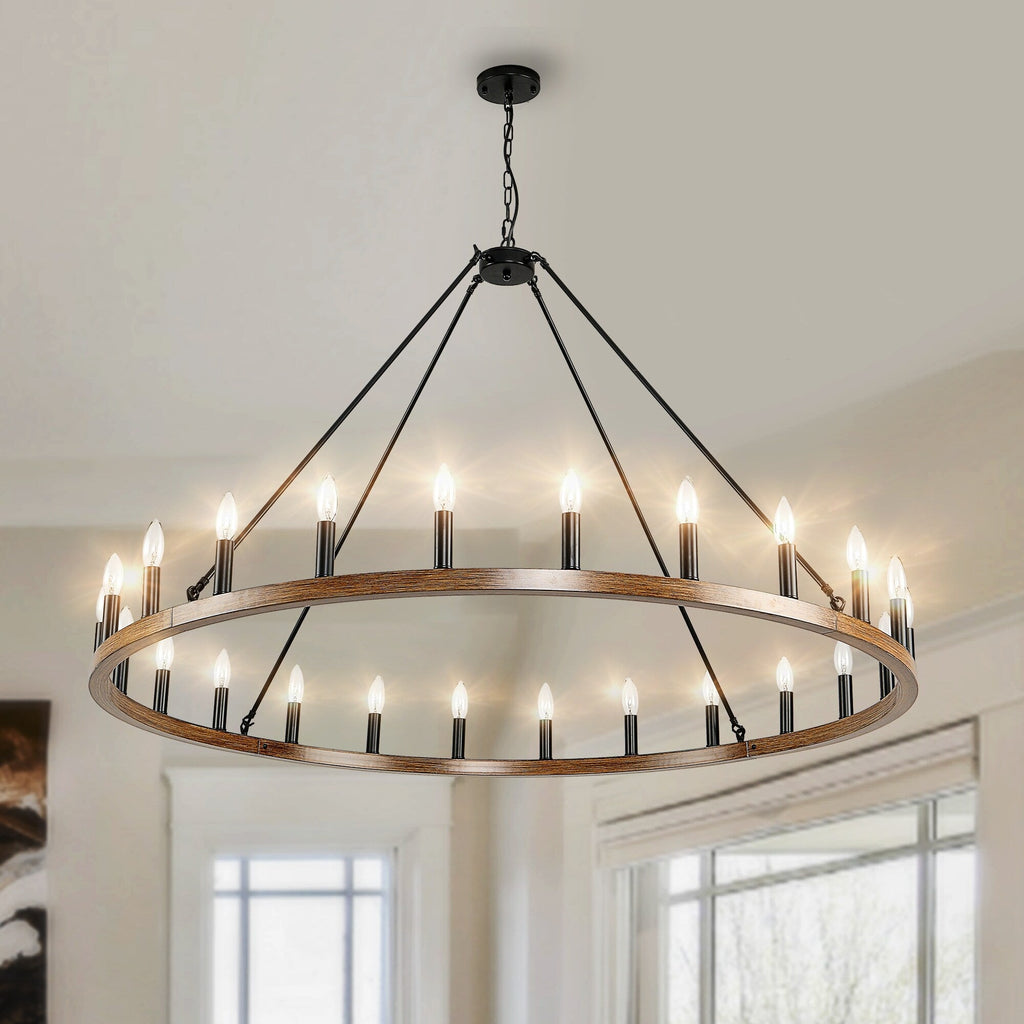 Lustre rond à 24 lumières en forme de roue de chariot de 54 pouces