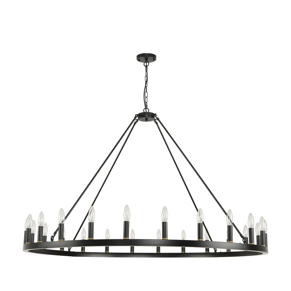 Lustre rond à 24 lumières en forme de roue de chariot de 54 pouces