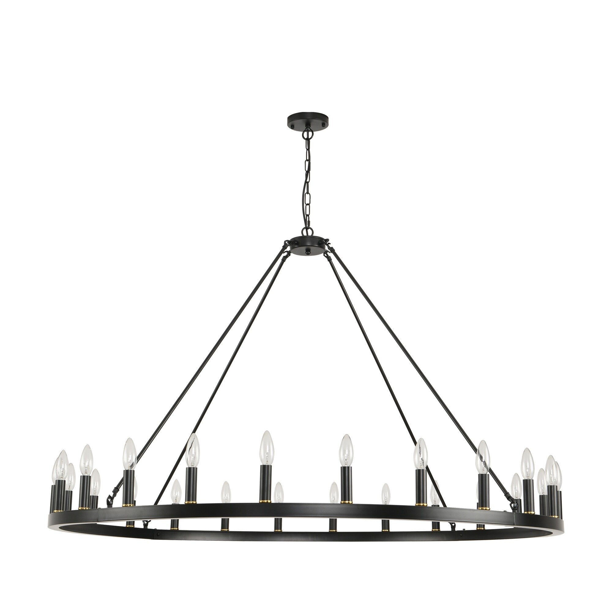 Lustre rond à 24 lumières en forme de roue de chariot de 54 pouces
