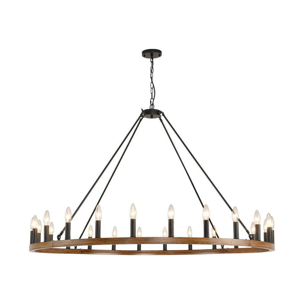 Lustre rond à 24 lumières en forme de roue de chariot de 54 pouces