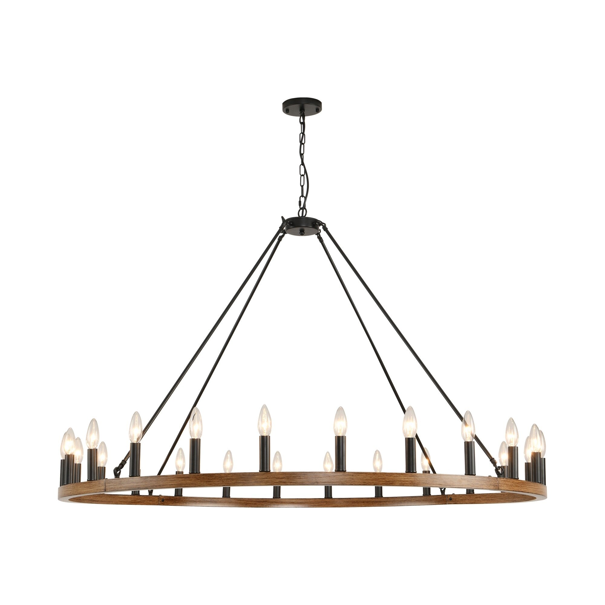 Lustre rond à 24 lumières en forme de roue de chariot de 54 pouces