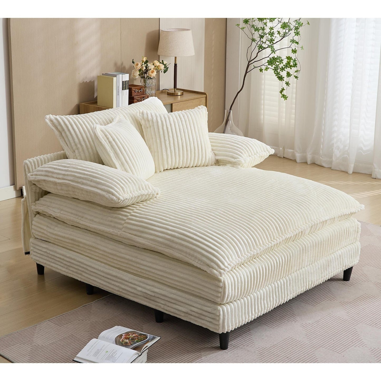 Chaise longue surdimensionnée de 54,75 W, canapé-lit moelleux et rembourré avec 2 oreillers