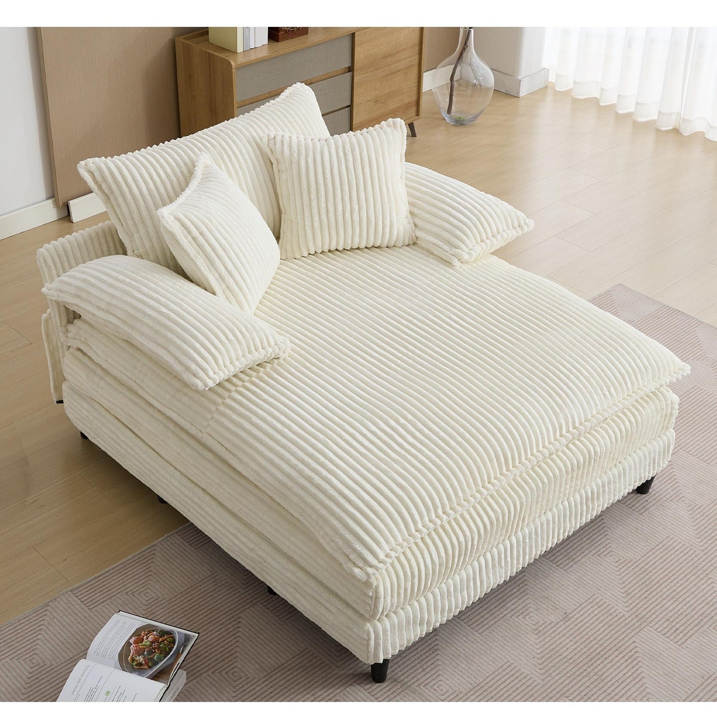 Chaise longue surdimensionnée de 54,75 W, canapé-lit moelleux et rembourré avec 2 oreillers