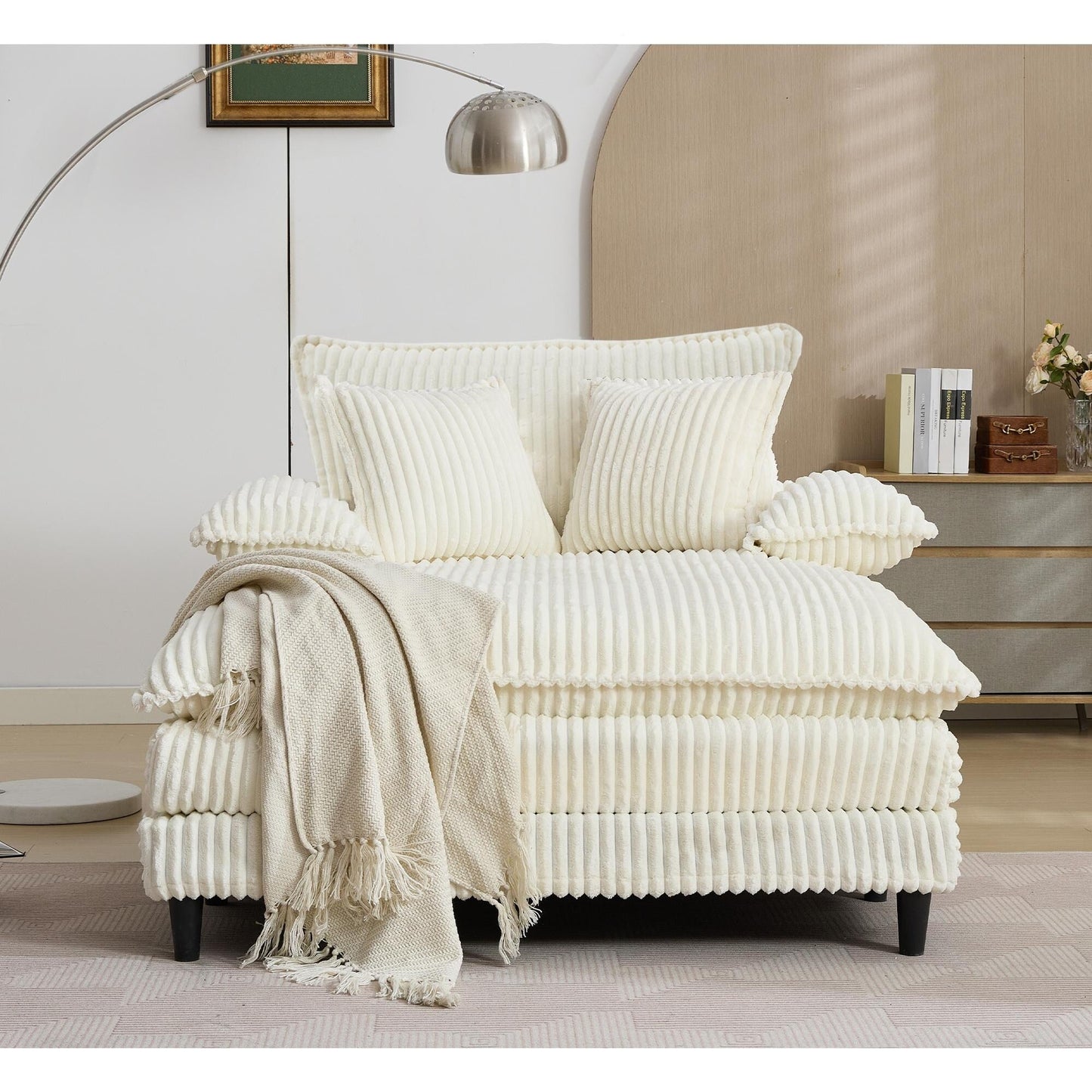 Chaise longue surdimensionnée de 54,75 W, canapé-lit moelleux et rembourré avec 2 oreillers