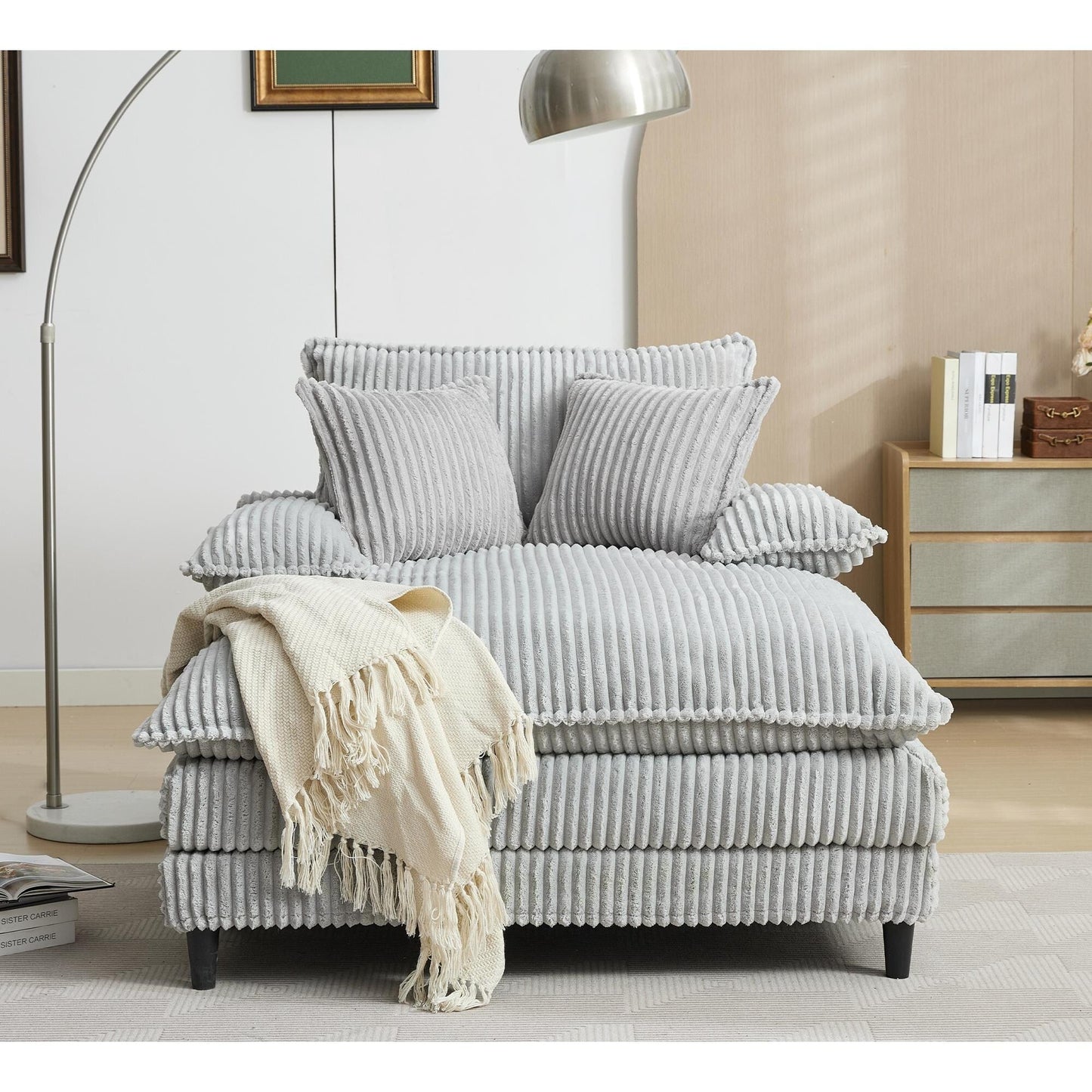 Chaise longue surdimensionnée de 54,75 W, canapé-lit moelleux et rembourré avec 2 oreillers
