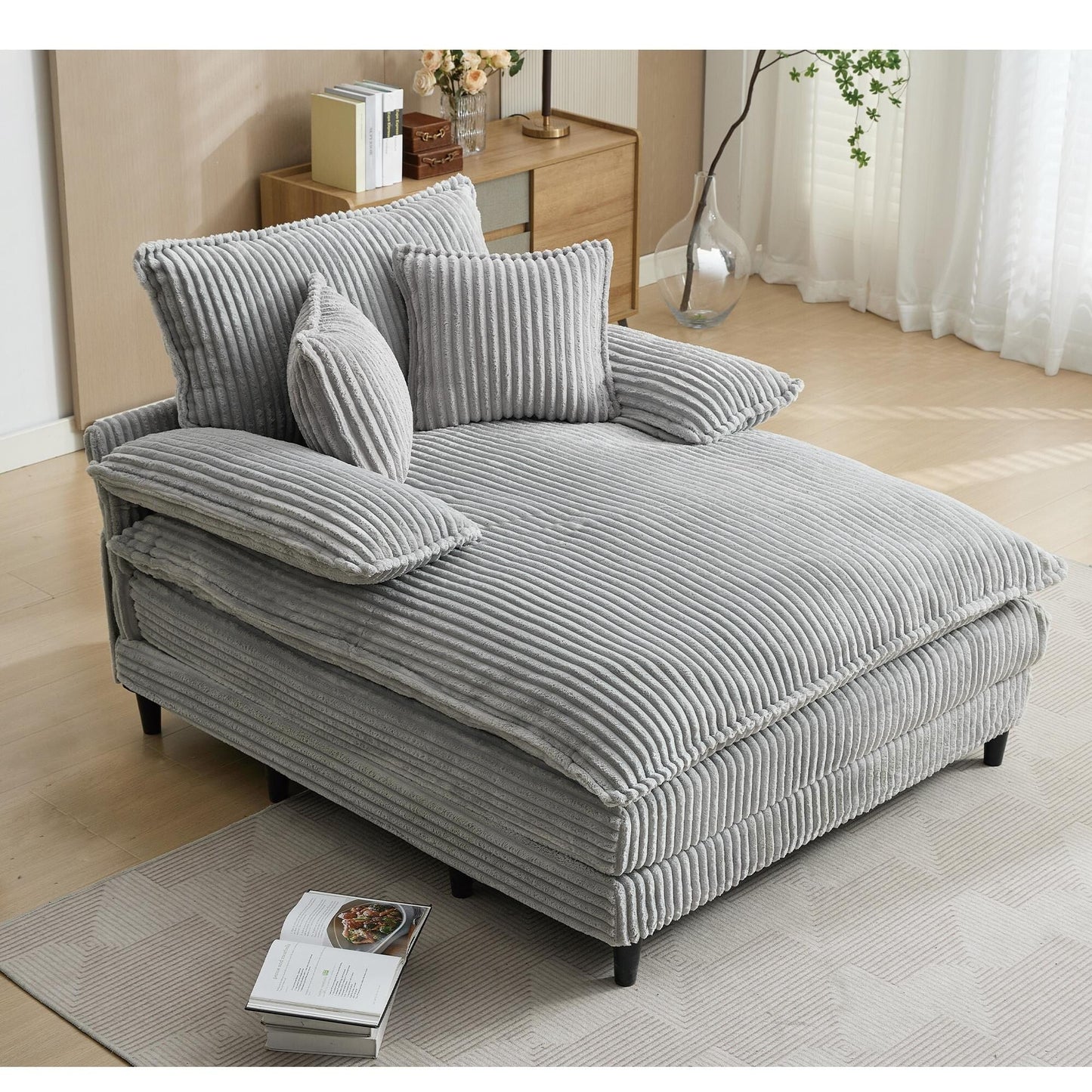 Chaise longue surdimensionnée de 54,75 W, canapé-lit moelleux et rembourré avec 2 oreillers