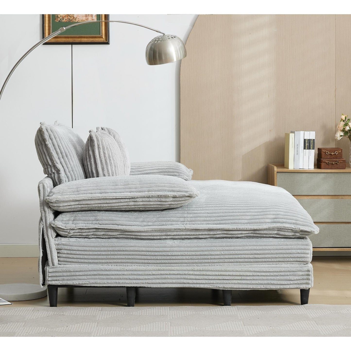 Chaise longue surdimensionnée de 54,75 W, canapé-lit moelleux et rembourré avec 2 oreillers