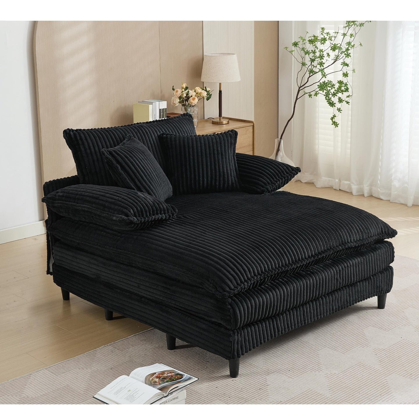 Chaise longue surdimensionnée de 54,75 W, canapé-lit moelleux et rembourré avec 2 oreillers