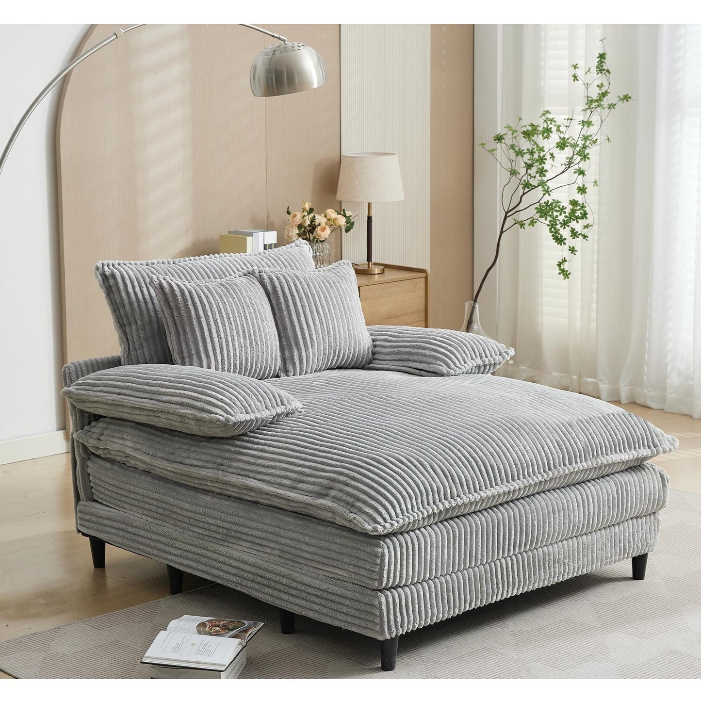 Chaise longue surdimensionnée de 54,75 W, canapé-lit moelleux et rembourré avec 2 oreillers