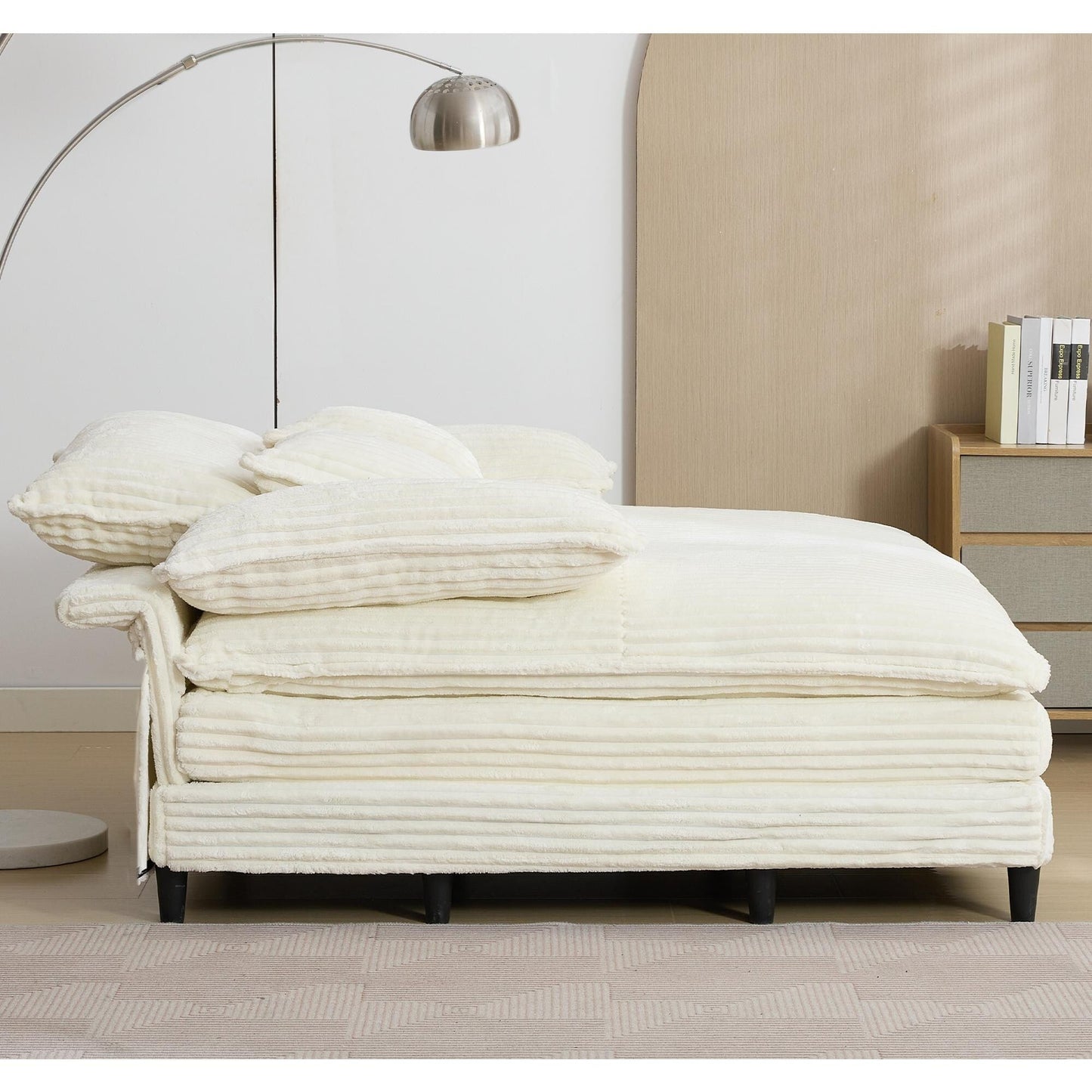 Chaise longue surdimensionnée de 54,75 W, canapé-lit moelleux et rembourré avec 2 oreillers