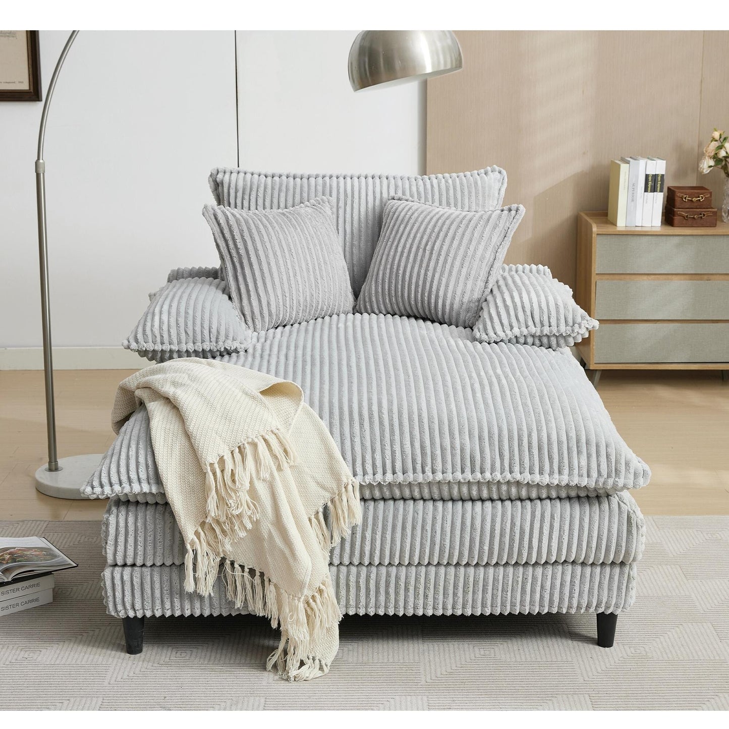 Chaise longue surdimensionnée de 54,75 W, canapé-lit moelleux et rembourré avec 2 oreillers