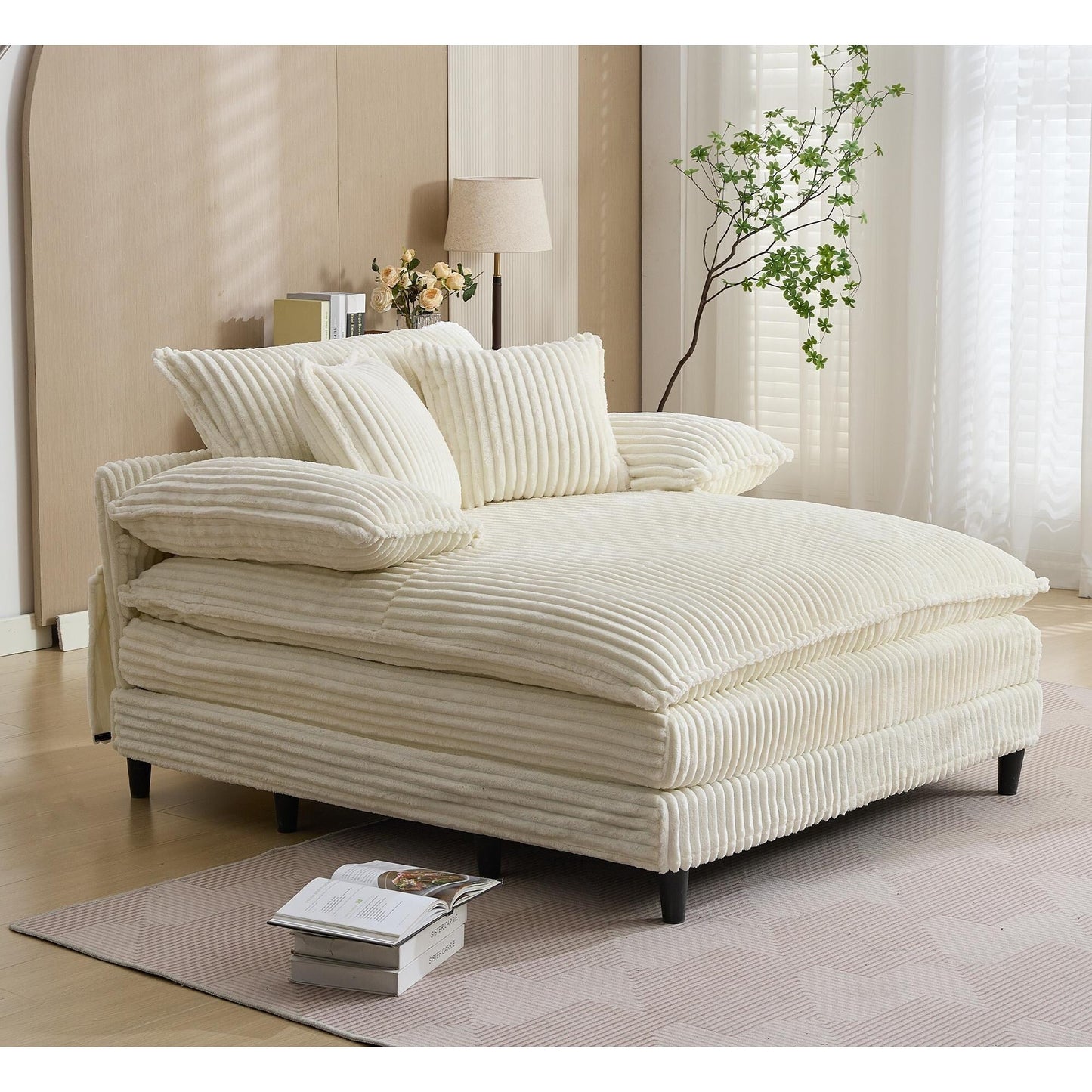 Chaise longue surdimensionnée de 54,75 W, canapé-lit moelleux et rembourré avec 2 oreillers