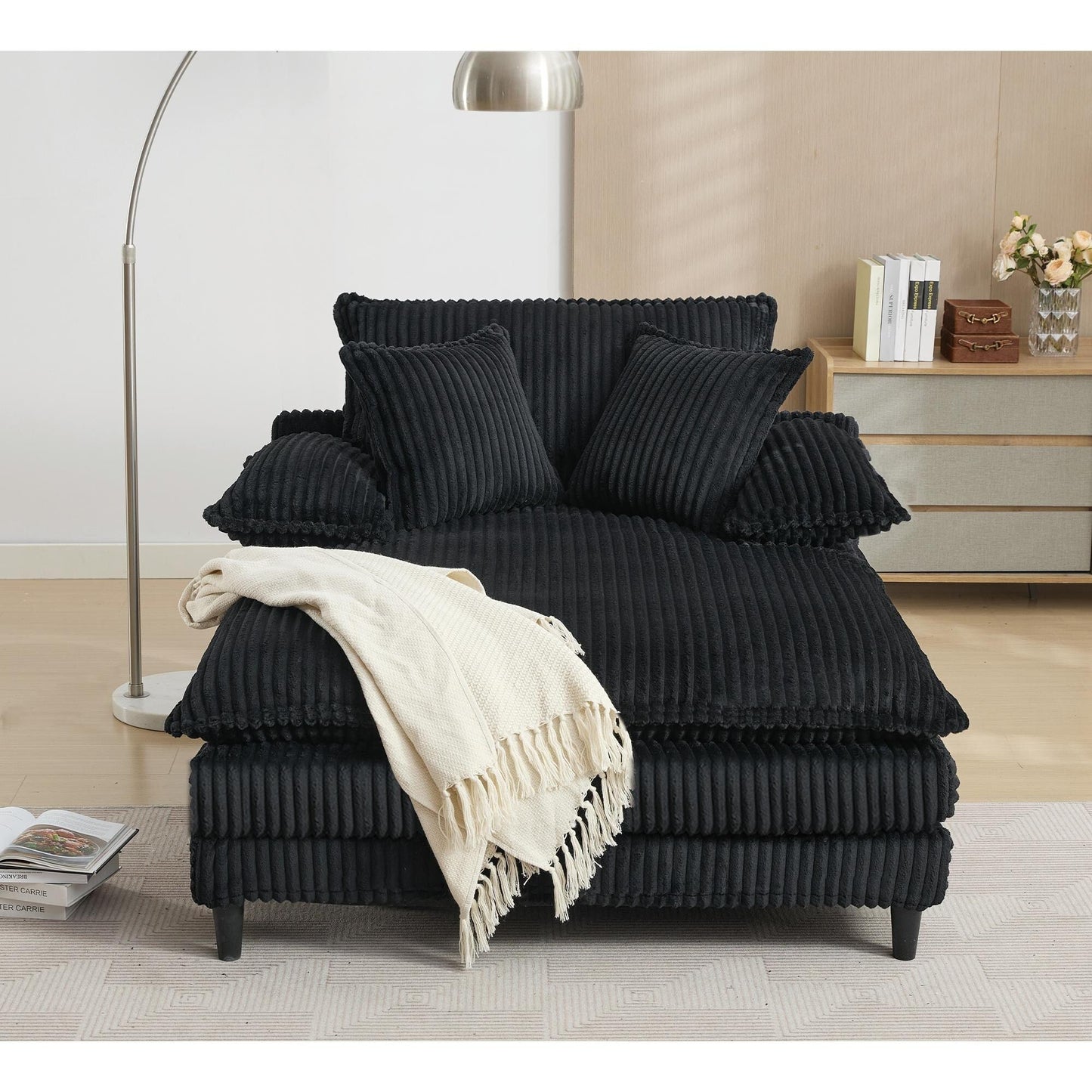 Chaise longue surdimensionnée de 54,75 W, canapé-lit moelleux et rembourré avec 2 oreillers