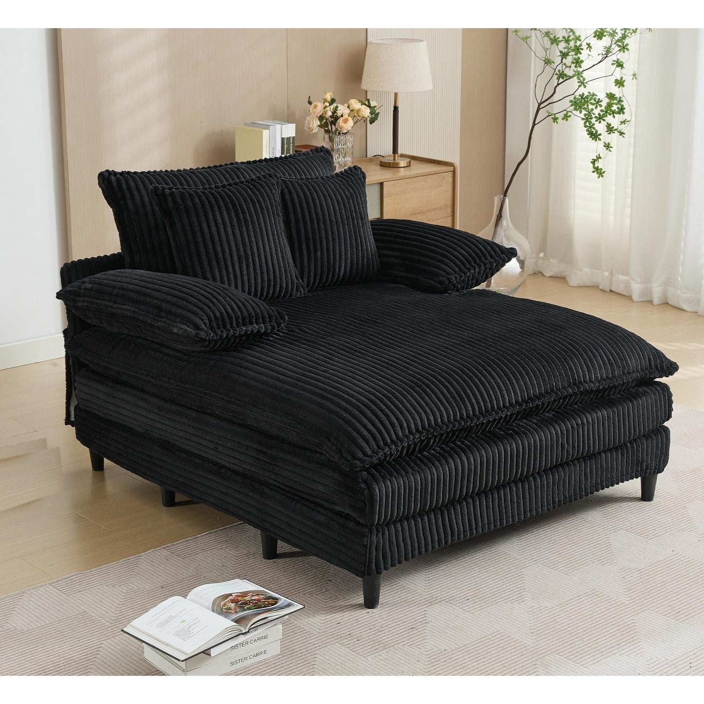 Chaise longue surdimensionnée de 54,75 W, canapé-lit moelleux et rembourré avec 2 oreillers